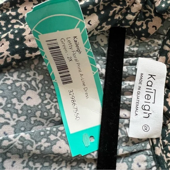 Floral Dark Green and Cream A-Line Dress - Picture 3 of 3